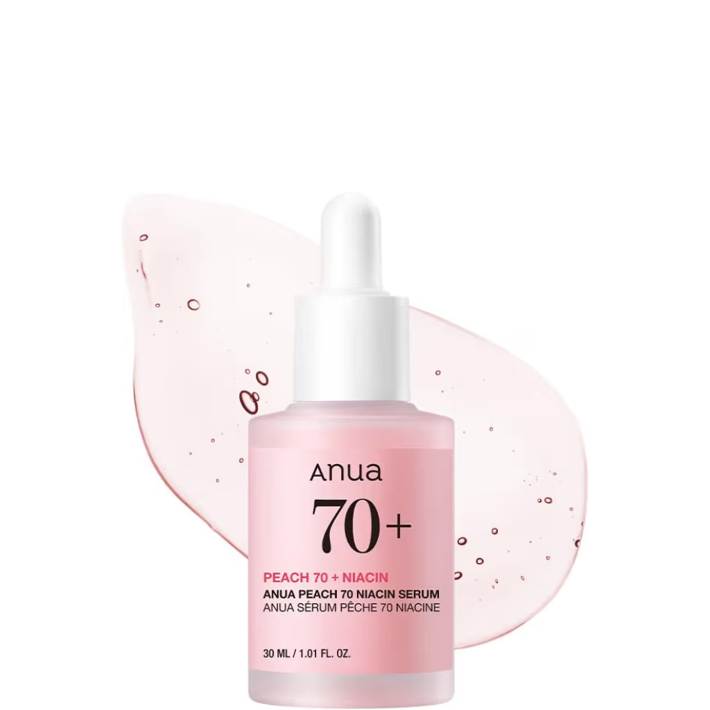 ANUA Peach 70+ Niacinamide Serum, Lightweight Hydration for Dry Skin, Vitamin B12, Hyaluronic Acid, Glass Skin, Dewy Finish, Natural Pink Color, Korean Skin Care, 30ml1.01 fl.oz