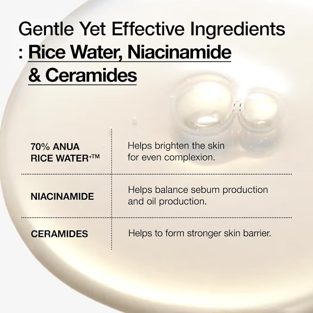 ANUA Rice 70 Glow Milky Toner, for Glass Skin, Rice Water, Niacinamide, Ceramides, Panthenol