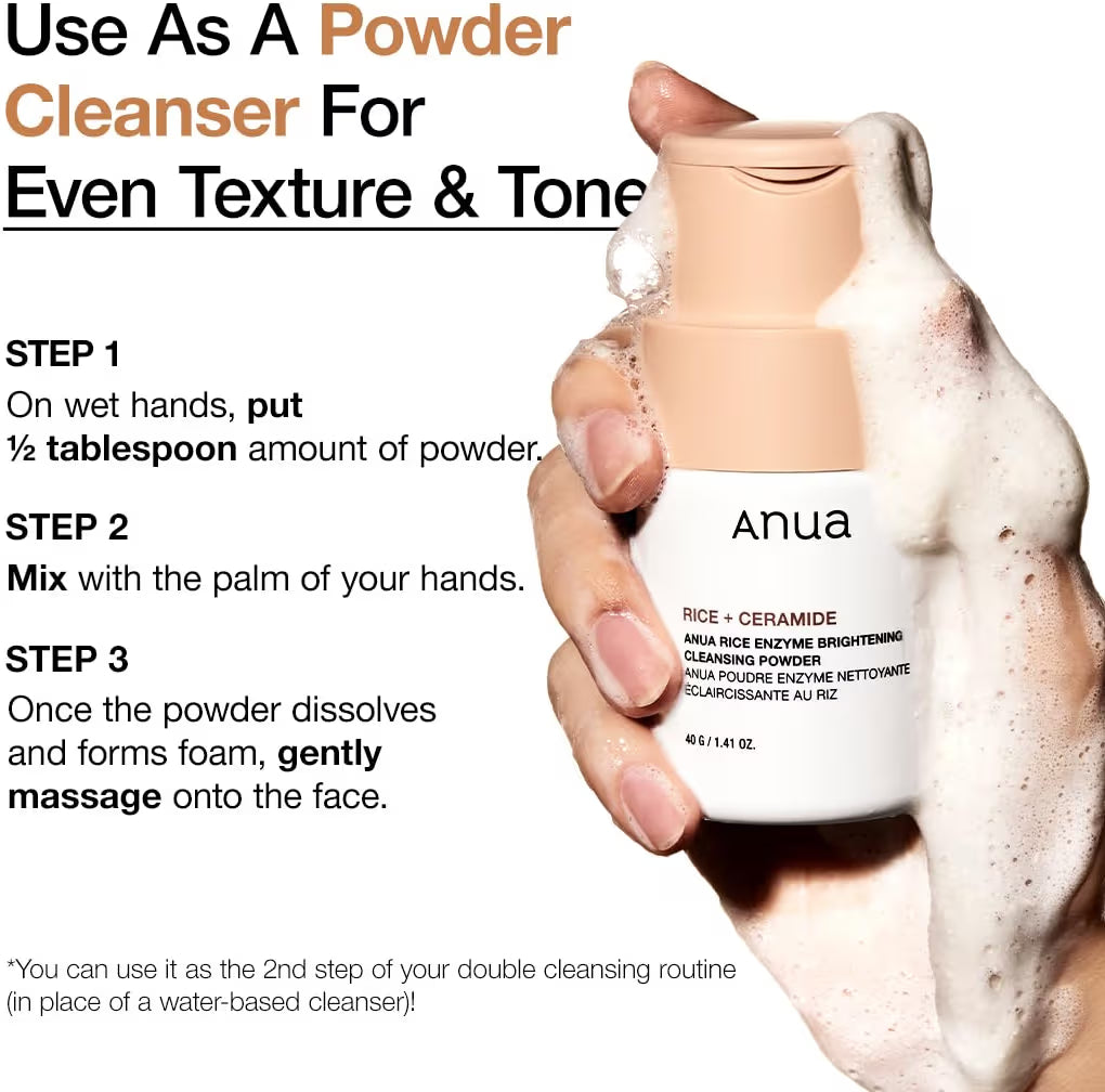 ANUA Rice Enzyme Brightening Cleansing Powder, Rice Mask, Ceramide, Gentle Face Wash for Brightening