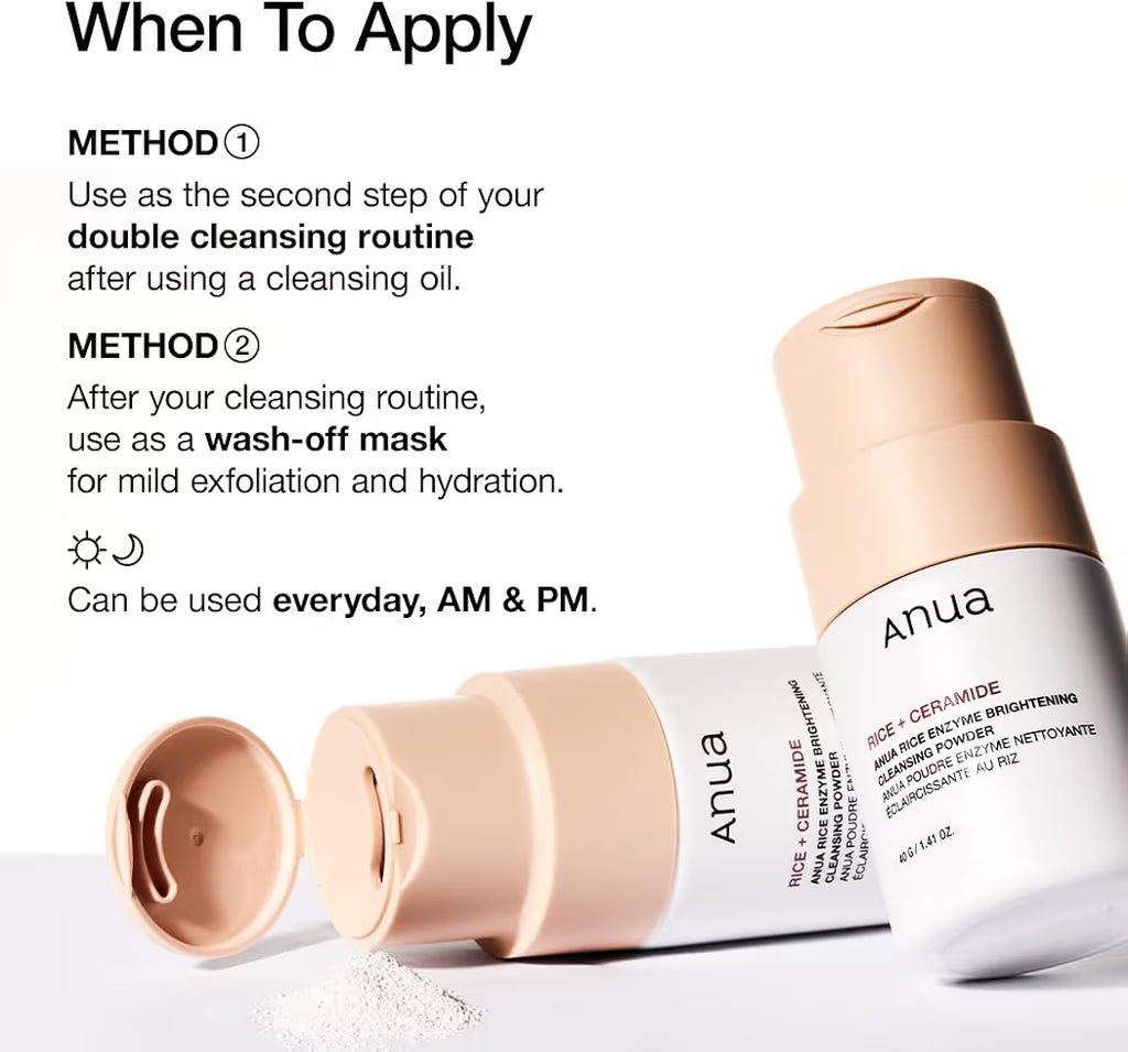ANUA Rice Enzyme Brightening Cleansing Powder, Rice Mask, Ceramide, Gentle Face Wash for Brightening