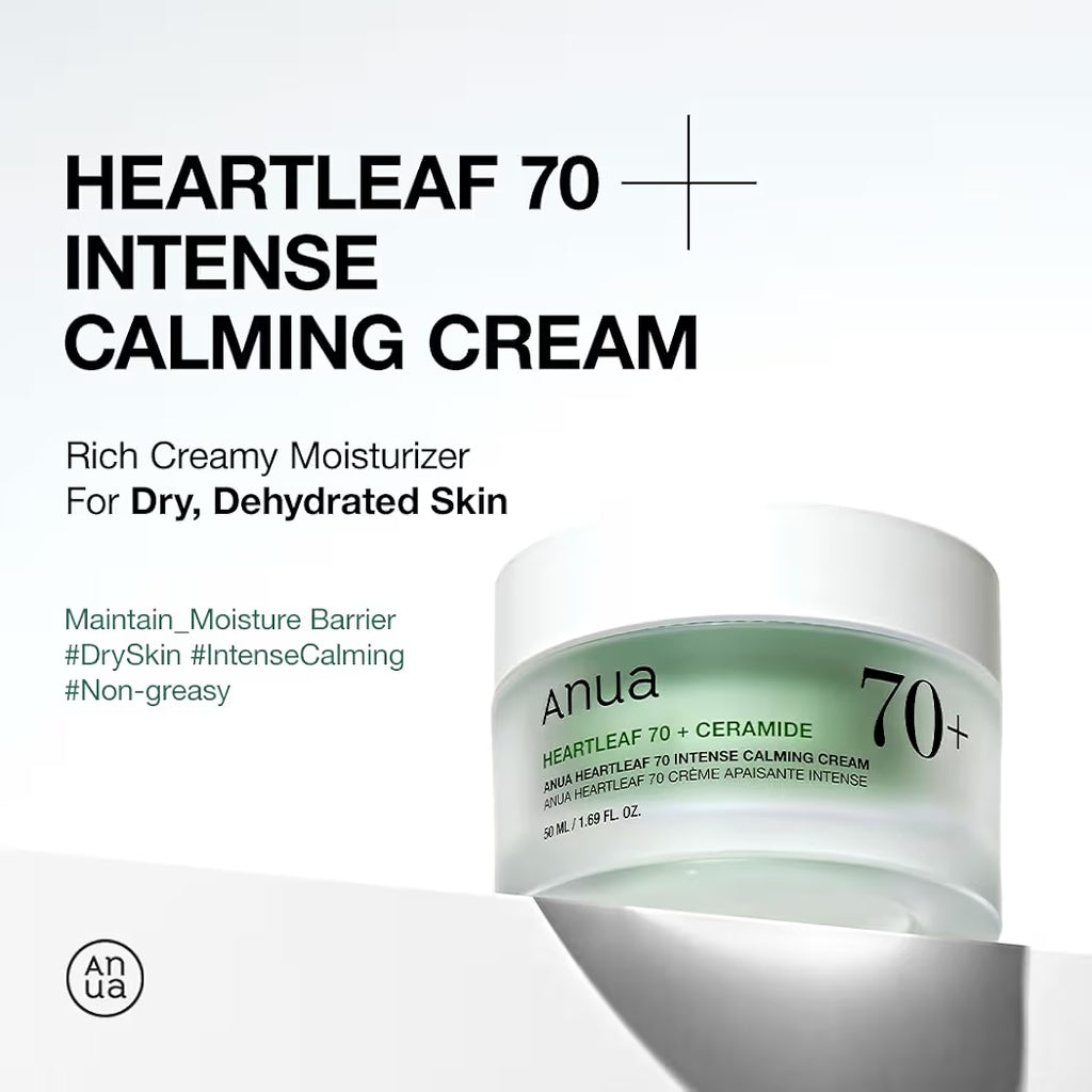 ANUA Niacinamide Heartleaf 70 Intense Calming Cream with Ceramide, Panthenol, Heartleaf extract, Korean Skin