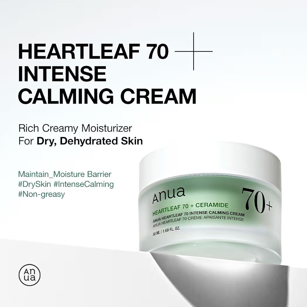 ANUA Niacinamide Heartleaf 70 Intense Calming Cream with Ceramide, Panthenol, Heartleaf extract, Korean Skin