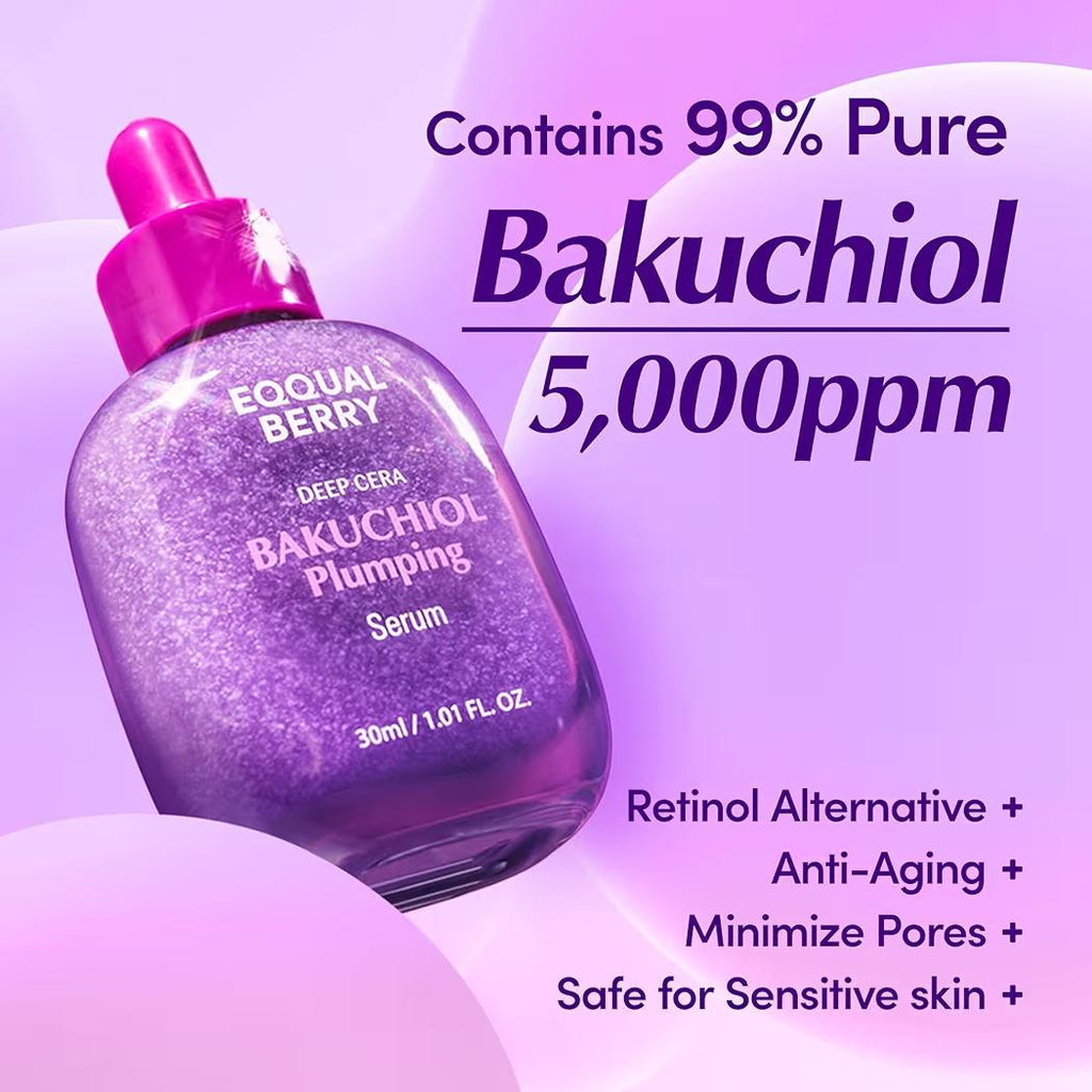EQQUALBERRY Bakuchiol Plumping Serum 30ml  Natural Anti-Aging & Moisturizer with Niacinamide