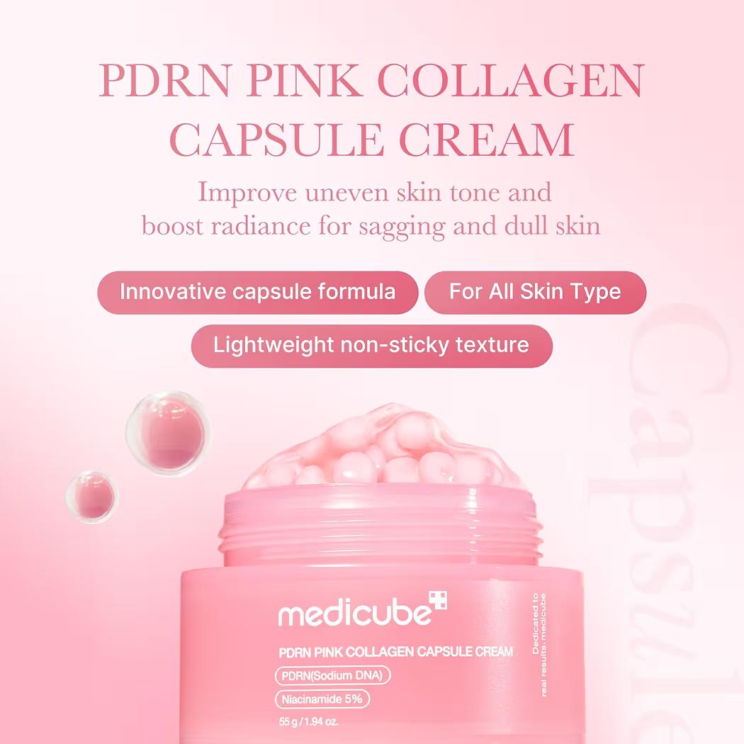 Medicube Salmon DNA PDRN Pink Collagen Capsule Cream, Face Moisturizer  Lightweight Moisturizing Cream